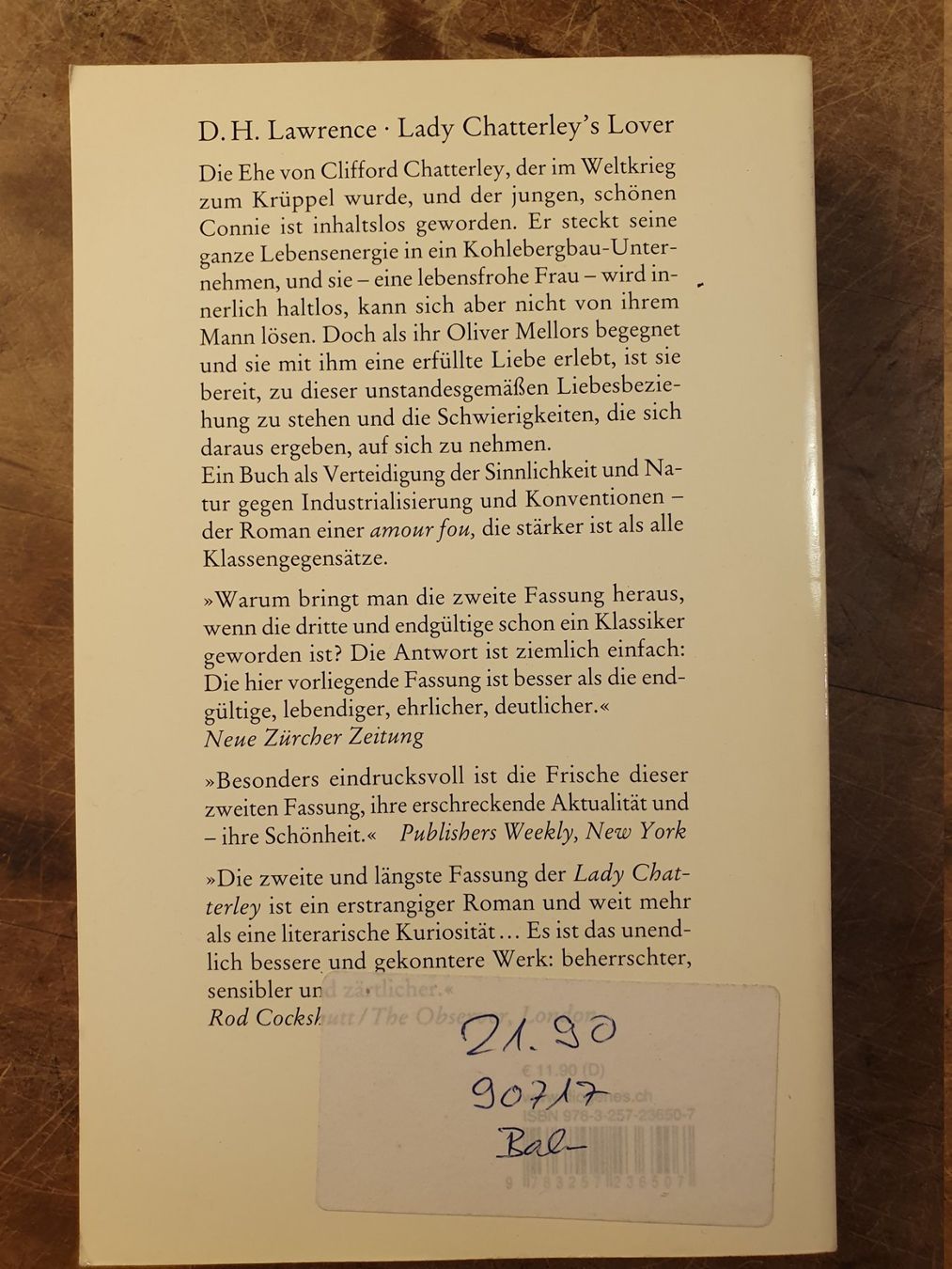 Libri: Lady Chatterleys Lover - D.H. Lawrence – Usato da Zürich venduto da loosebone 6