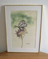 Gerahmtes Aquarell Blüte mit Schmetterling