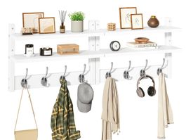 Wandgarderobe mit 2 Ablagen, Wandregal mit Haken, Garderobe