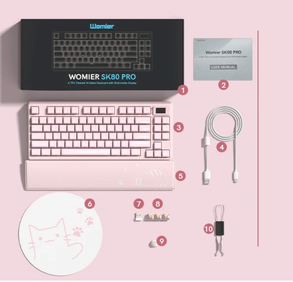Tastiere: Womier SK80 PRO Wireless Mechanical Pink Keyboard Display – Nuovo e nell'imballaggio originale da Belmont-Lausanne venduto da HausPopCharm 5