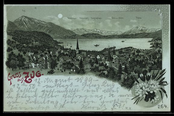 Cartes postales: Mondschein-Lithographie Zug, Ortsansicht – D'occasion à Berlin par bartko-reher
