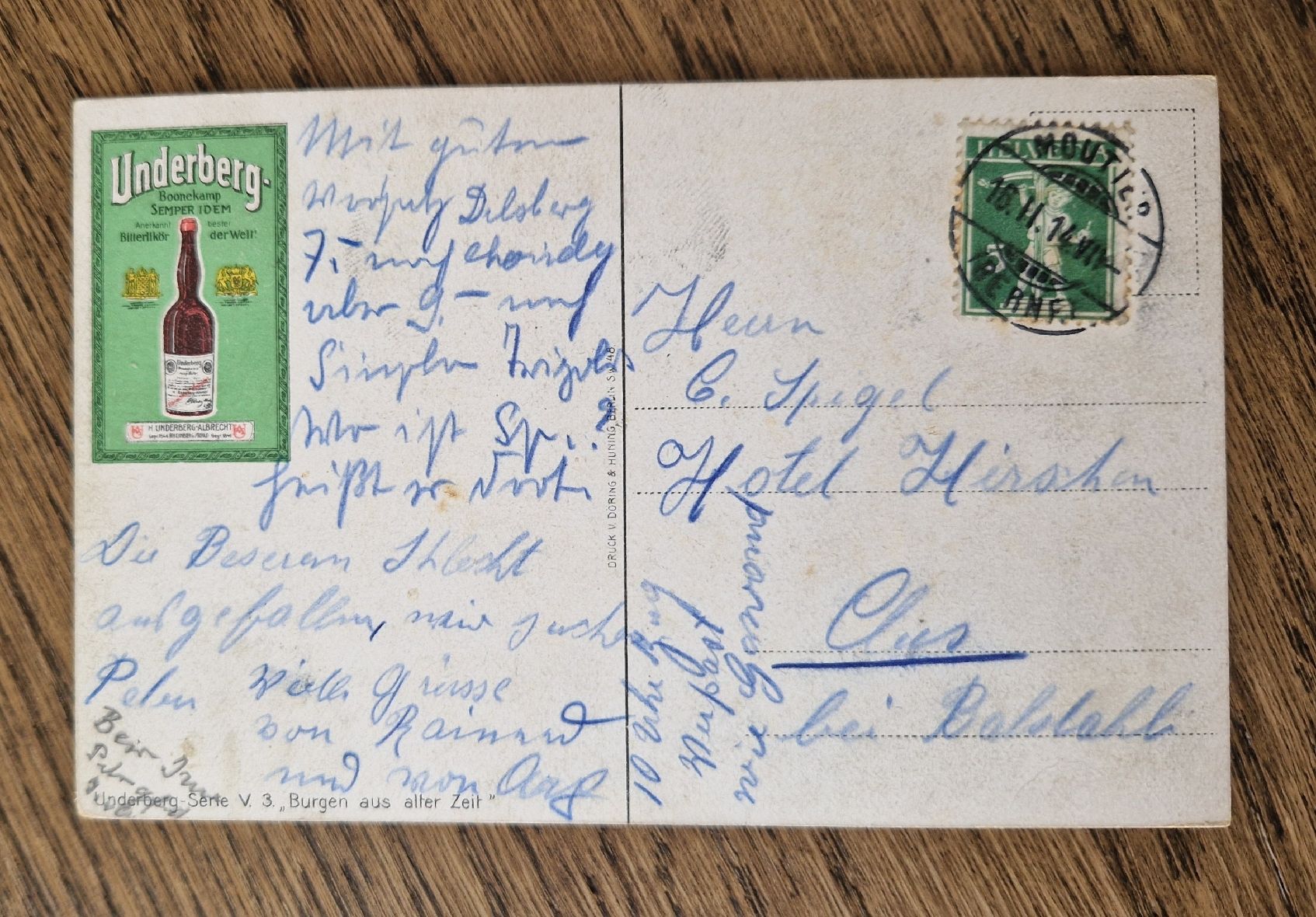 Cartoline postali: Werbekarte Underberg 1914 – Usato da Ebikon venduto da Donar50 1