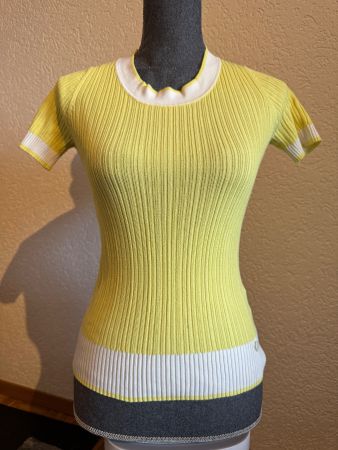 Strick Damen T-Shirt gelb-weiss Gr S