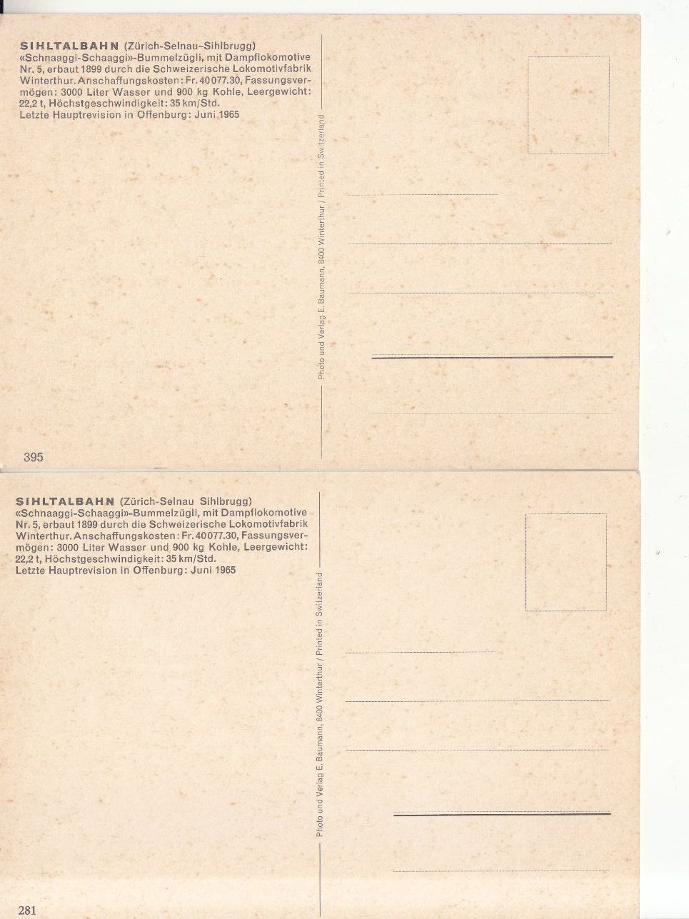 Cartoline postali: Sihltalbahn, 2 Karten ca. 1970 – Usato da Bürglen TG venduto da StampGraf 1