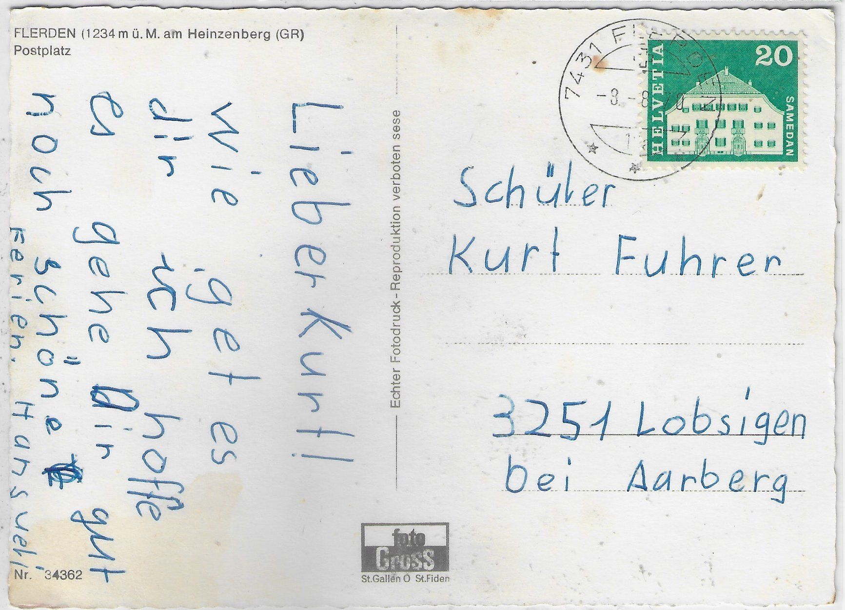Ansichtskarten: Flerden am Heinzenberg - Postplatz – Gebraucht aus Ettingen von Kartenplanet 1