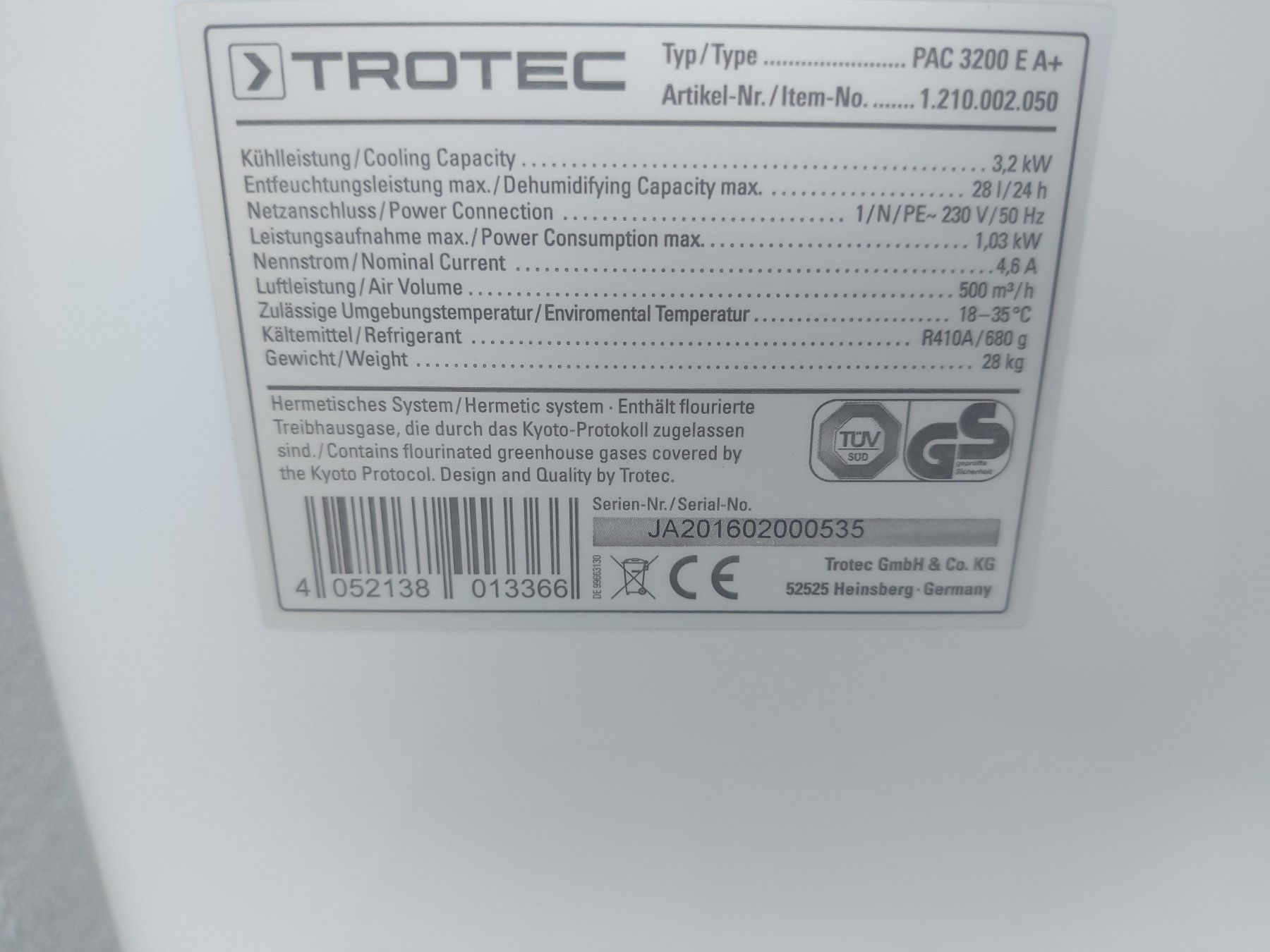 Trotec Condizionatori: Mobiles Klimagerät, Trotec PAC 3200 E A + – Usato da Rheinau venduto da profitronic.shop 4