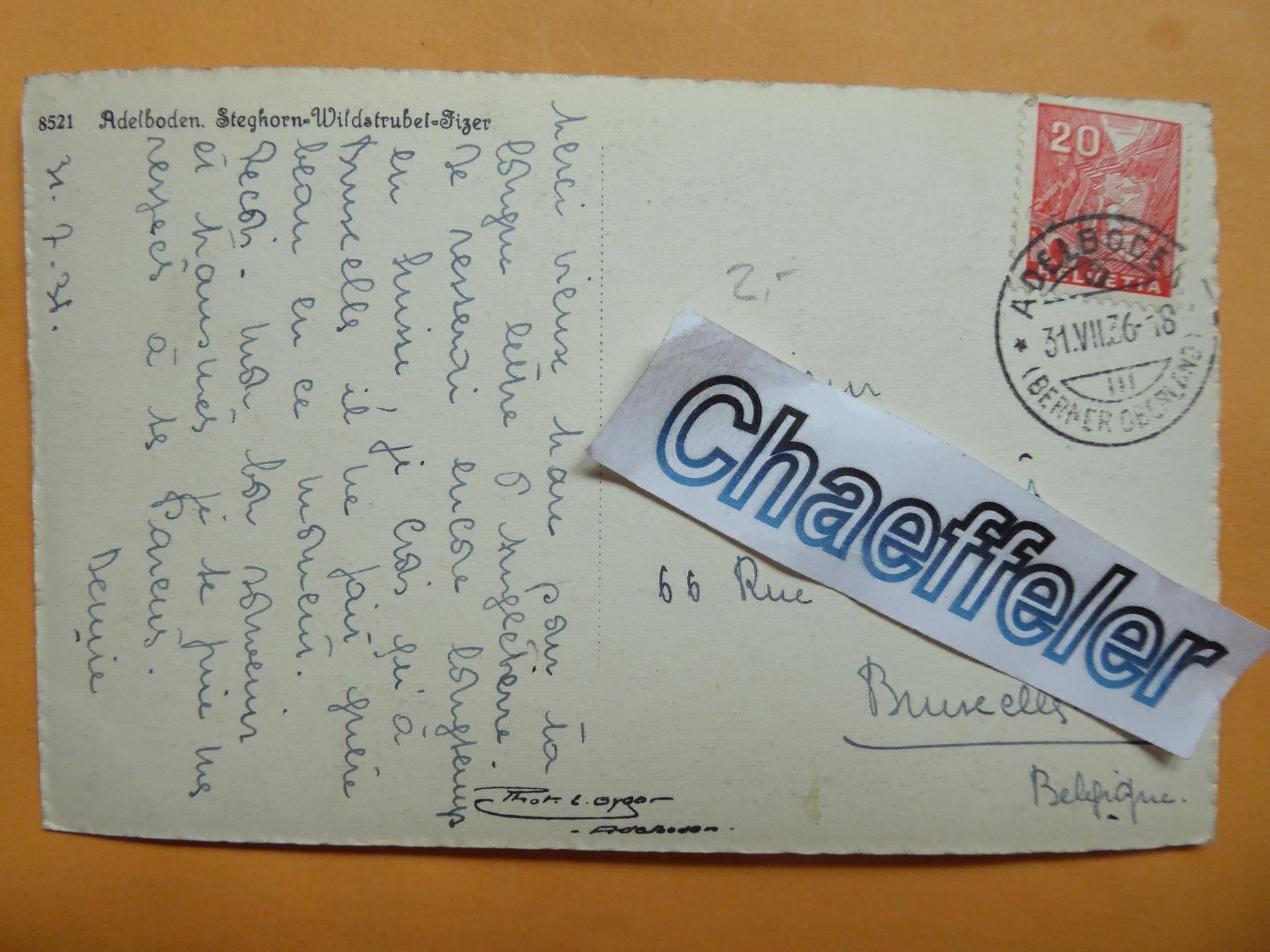 Cartoline postali: 1936 Adelboden. Steghorn-Wildstrubel- – Usato da Zürich venduto da Chaeffeler 1