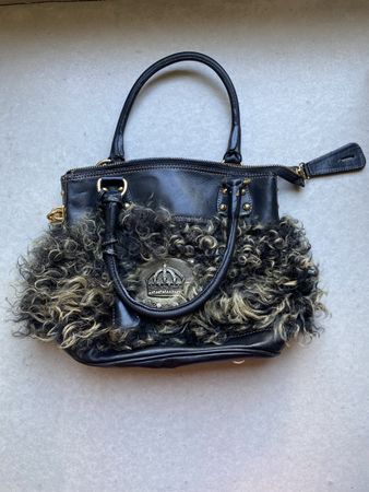 Sac Roberto Menghoni, cuir noir et fourrure, superbe qualité