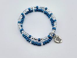 Damenarmband Rocailles in Blau und Crystal Clear mit Herz