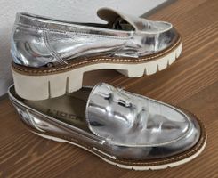Silberne Leder-Loafer L'IDEA Gr. 37 Plateau