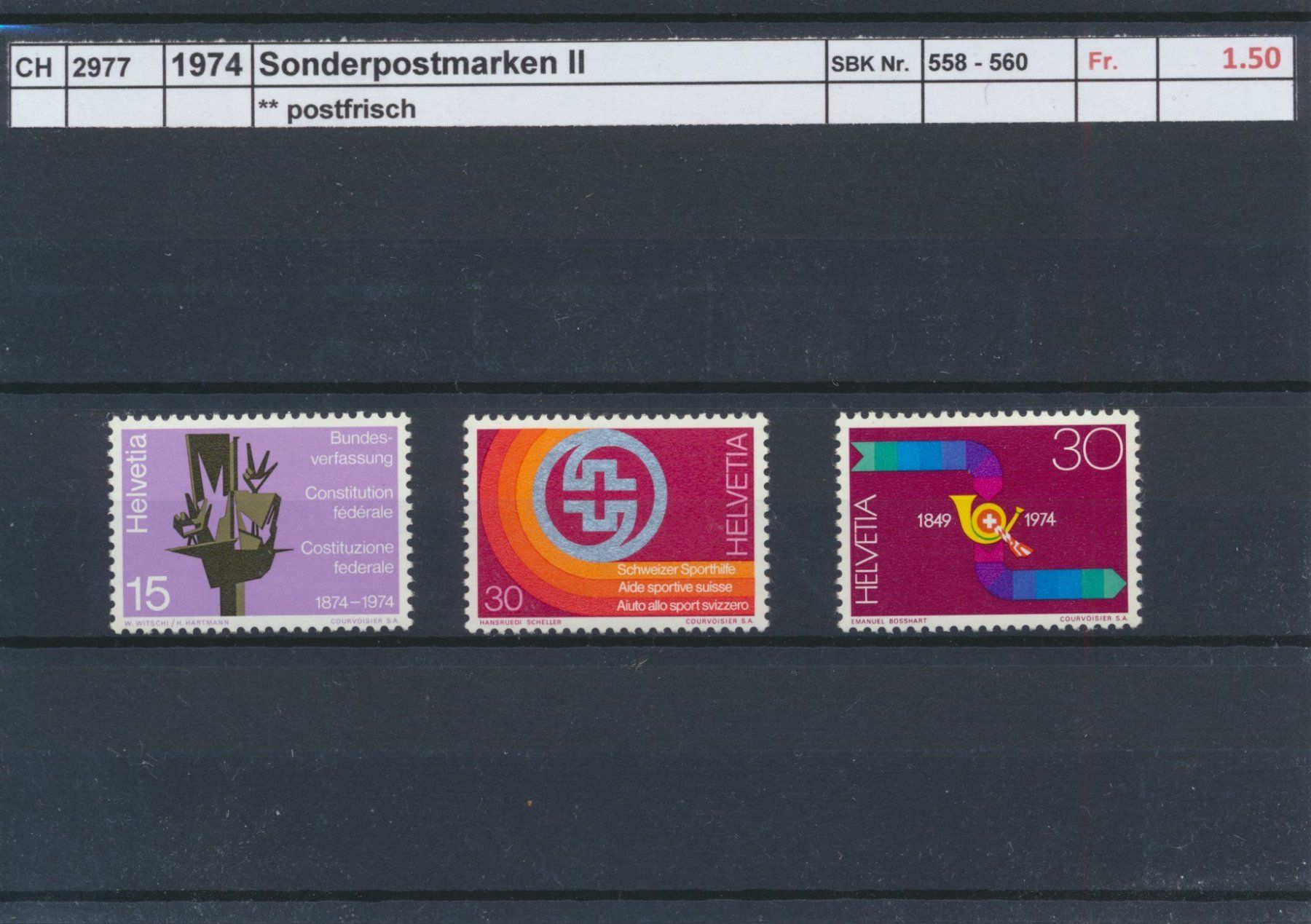 Tous les timbres: 1974 "Sonderpostmarken II", ** postfrisch – Neuf (Voir description) à Winterthur par Zupogeru