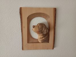 Holzbild Berner Sennenhund geschnitzt Deko