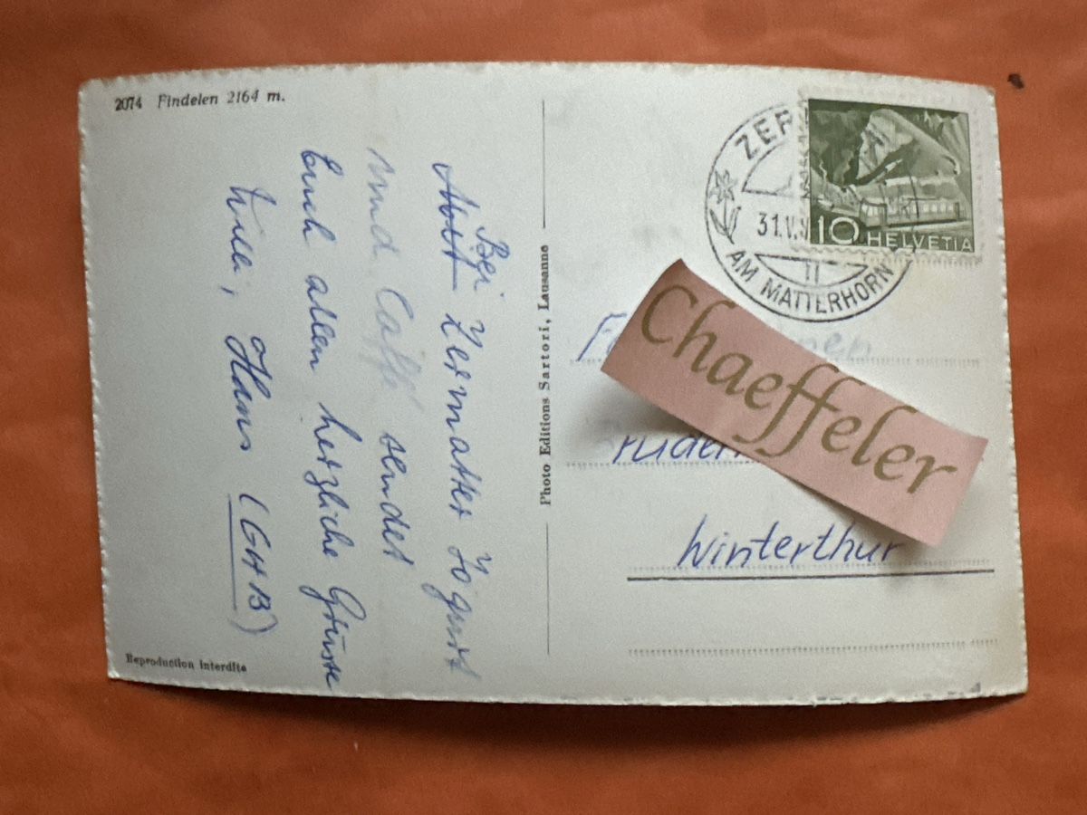 Cartoline postali: 2074 Fiedelen  – Usato da Zürich venduto da Chaeffeler 1
