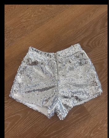 Festival Damen Pailletten Shorts Silber XS bis S