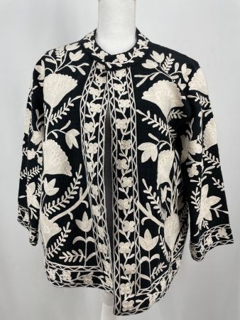 MAISON 123 Veste NATHALIE Coton Brodé Noir/Blanc L