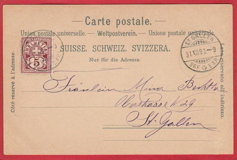 Cartoline postali: ST. GALLEN LITHO 1898 – Usato da Grüningen venduto da Kartenlaube 1