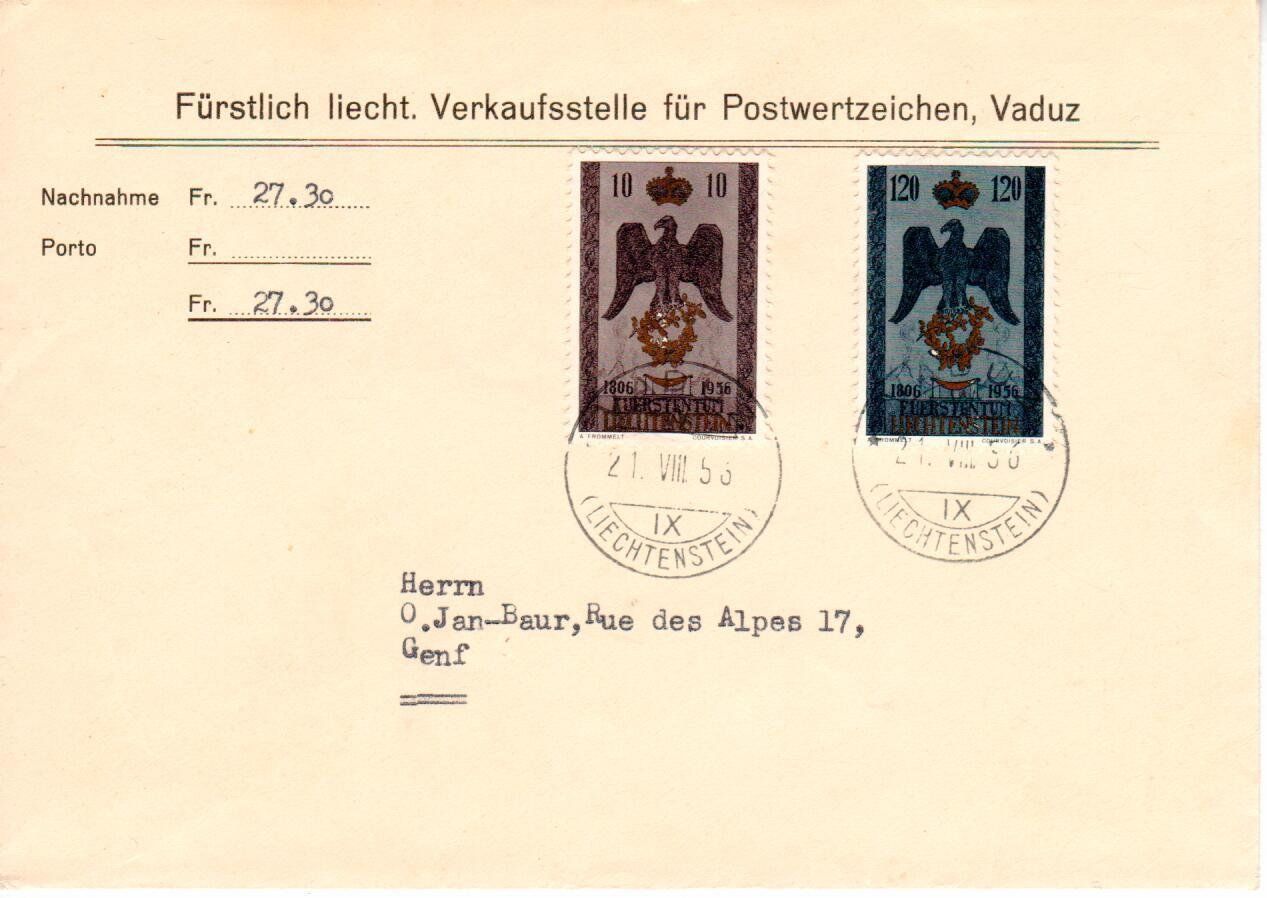 Tutti i francobolli: Liechtenstein  21.VIII. 1956 – Usato da Wolhusen venduto da Curver9