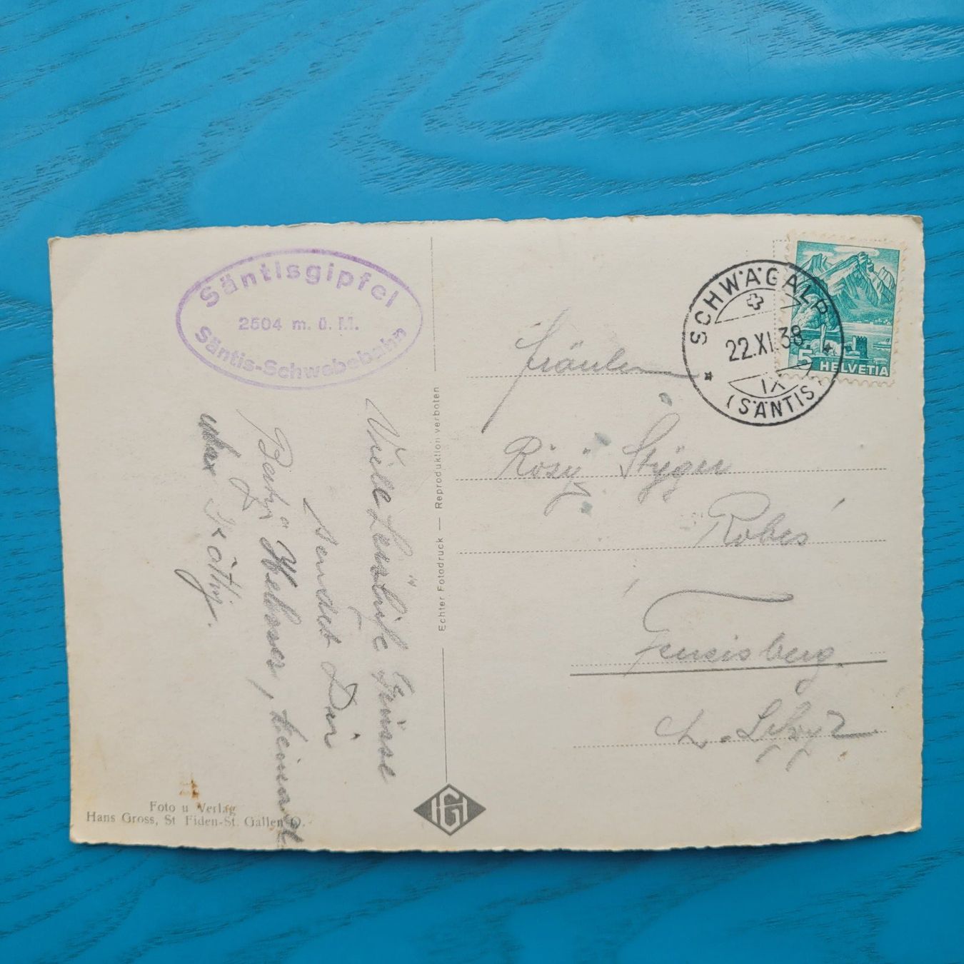 Cartoline postali: Säntis / Schwebebahn Bergstation 1938 – Usato da SCHÜBELBACH venduto da CoKaHa 1