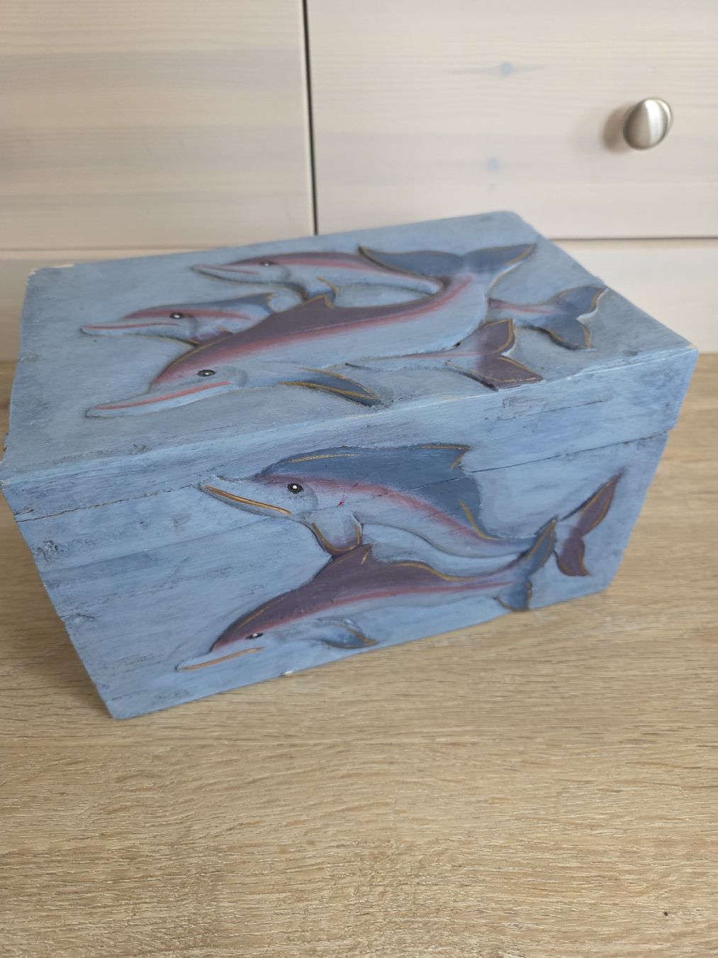 Truhen: Holzschatulle Delfine Motiv blau – Gebraucht aus Heiden von A1inaH
