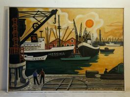 Peter Fels – Hafen Genova – huile – 73 × 100 cm