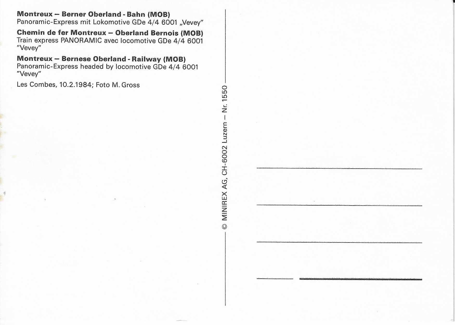 Cartoline postali: MOB Panoramic-Express mit Lokomotive GDe 4/4 – Nuovo (secondo la descrizione) da Rothrist venduto da Stranglehold 1