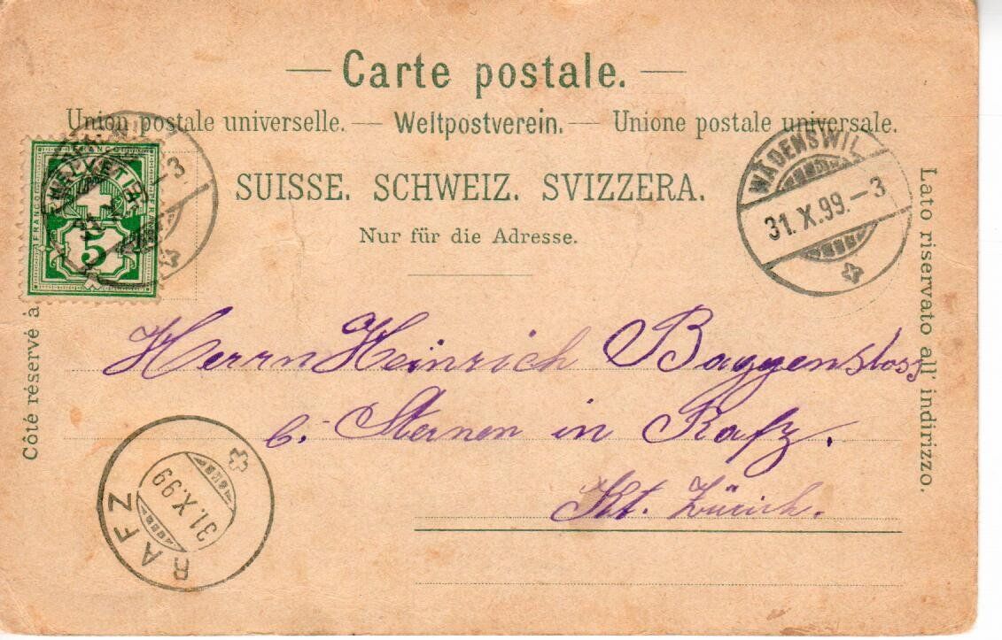 Ansichtskarten: Gruss aus Wädensweil 1899 – Gebraucht aus Wolhusen von Curver9 1