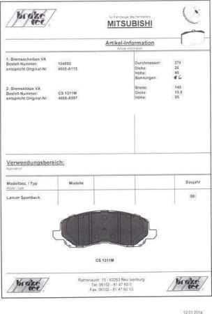 Mitsubishi Tutti pezzi di ricambio auto: Bremsscheiben-Kit Mitsubishi Lancer Sportback – Nuovo e nell'imballaggio originale da Ruswil venduto da Braketec 1