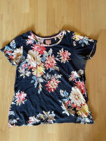 Damen T-Shirt Joules Grösse L mit Blumenmuster dunkelblau