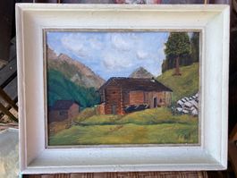 Peinture chalet Alpes Gemälde Alpen signiert signé