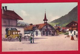 AK ZWEISIMMEN BAHNHOF POSTKUTSCHE