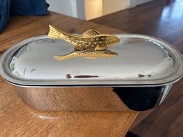 Fischpfanne Edelstahl mit Deckel Fischgriff gebraucht