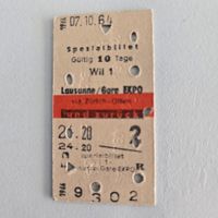 Spezialbillet Lausanne Gare EXPO 1964 mit 10 Tage Gültigkeit