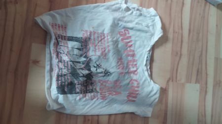 Damen T-Shirt Weiss Grösse S Print Kurzarm mit Bändel