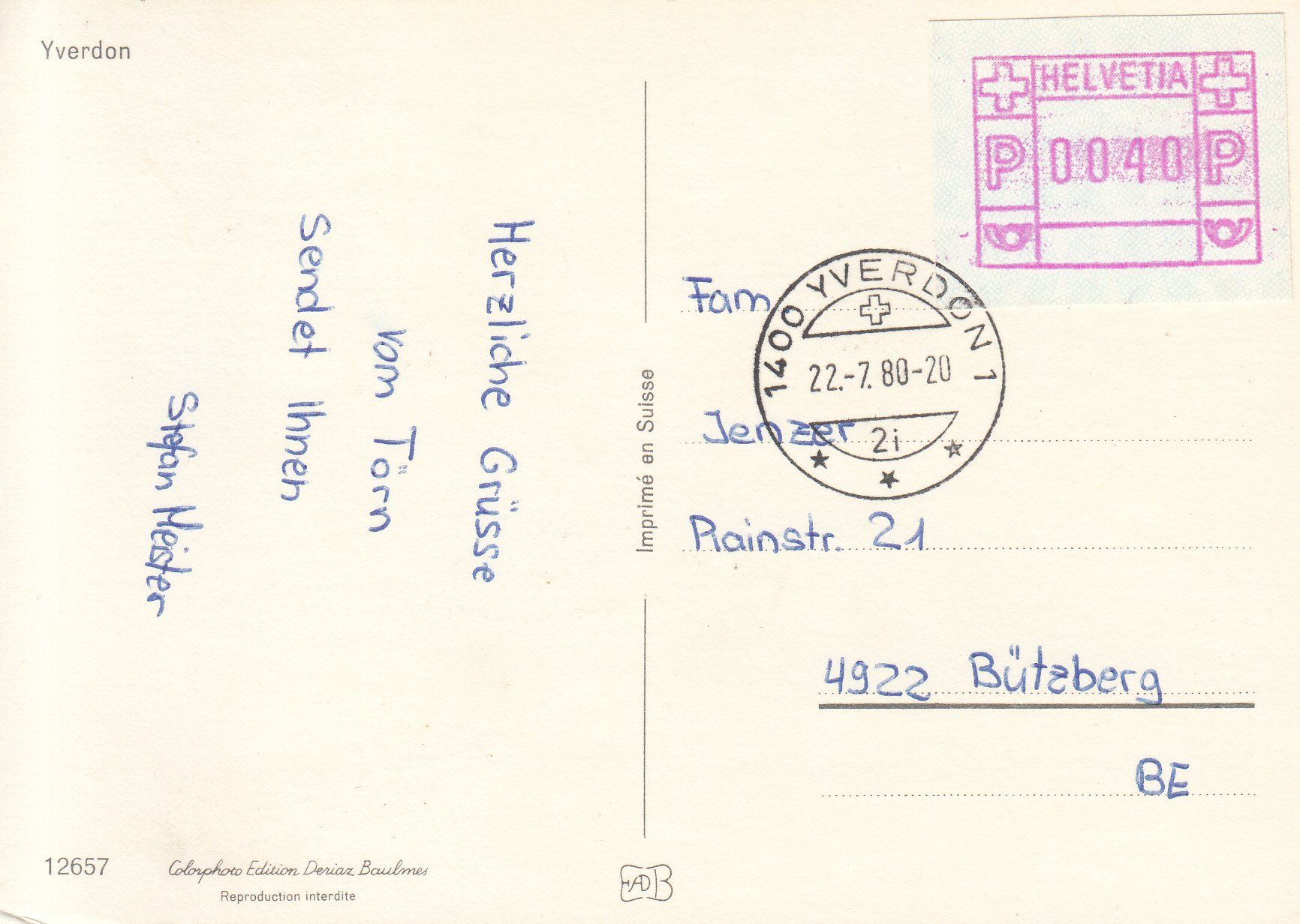 Cartoline postali: Yverdon 1980 – Usato da Bürglen TG venduto da StampGraf 1