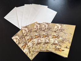 Vintage Neujahrskarten, Enten auf See, 5 Stk. mit Couverts