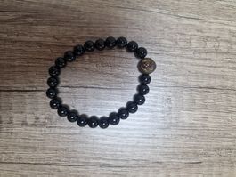 Schwarzes Onyx-Armband mit Löwenkopf - Top Zustand!