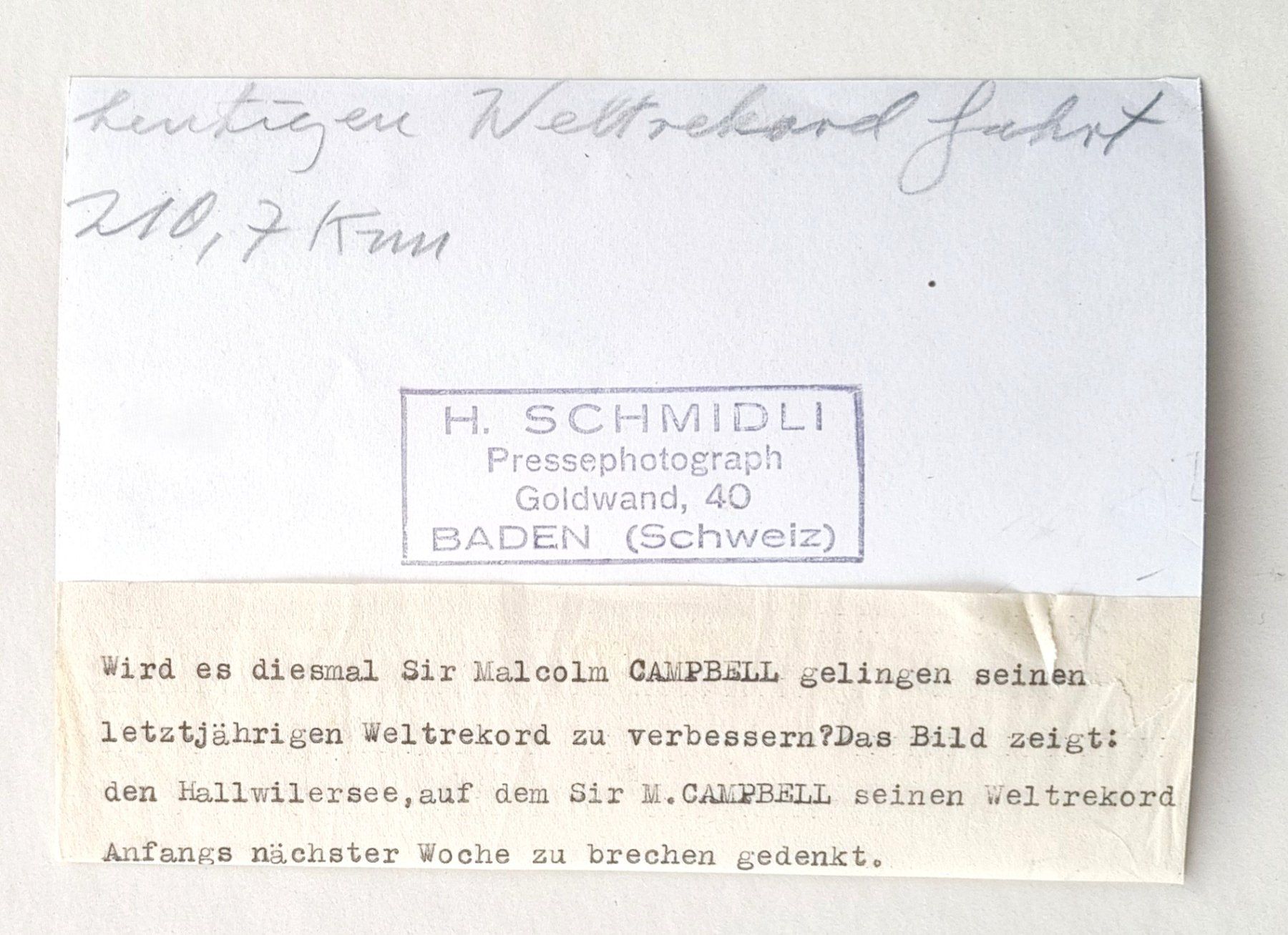 Cartoline postali: Hallwilersee - Rennboot Bluebird - Malcolm CAMPBELL - 1938 – Usato da Rothrist venduto da RROENK 1