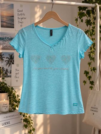 Damen T-Shirt Esprit hellblau mit Herzen Grösse M neu
