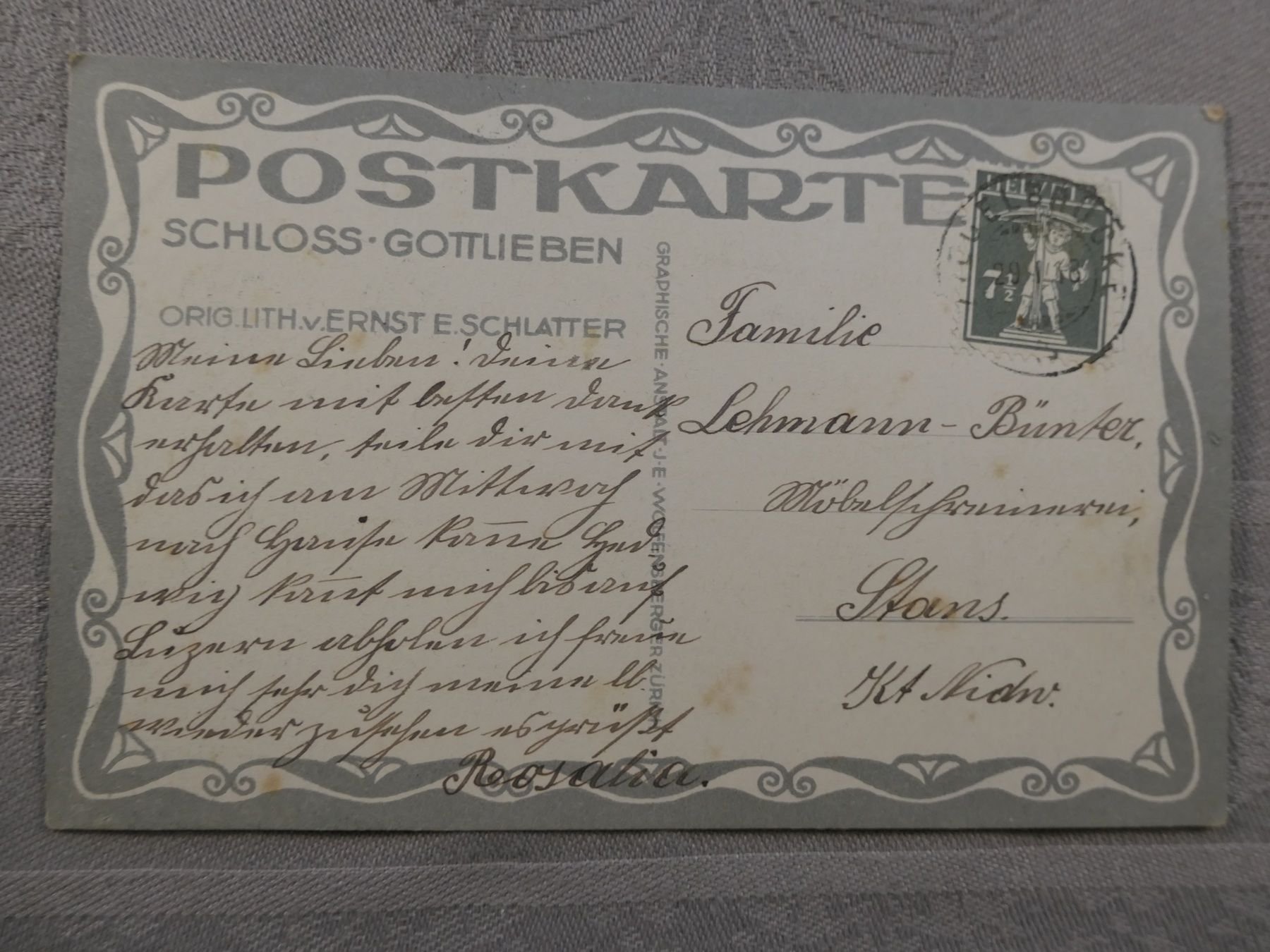 Ansichtskarten: Schloss Gottlieben - Lith. Ernst E. Schlatter  - 1918 – Gebraucht aus Bassersdorf von F-104fan 1