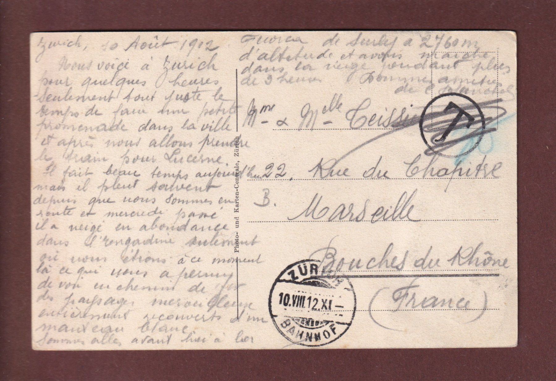 Cartoline postali: ZÜRICH - Rotes Schloss - 1912 – Usato da Pully venduto da nicecards 1