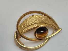 Goldene Brosche mit Tigerauge Vintage Schmuck