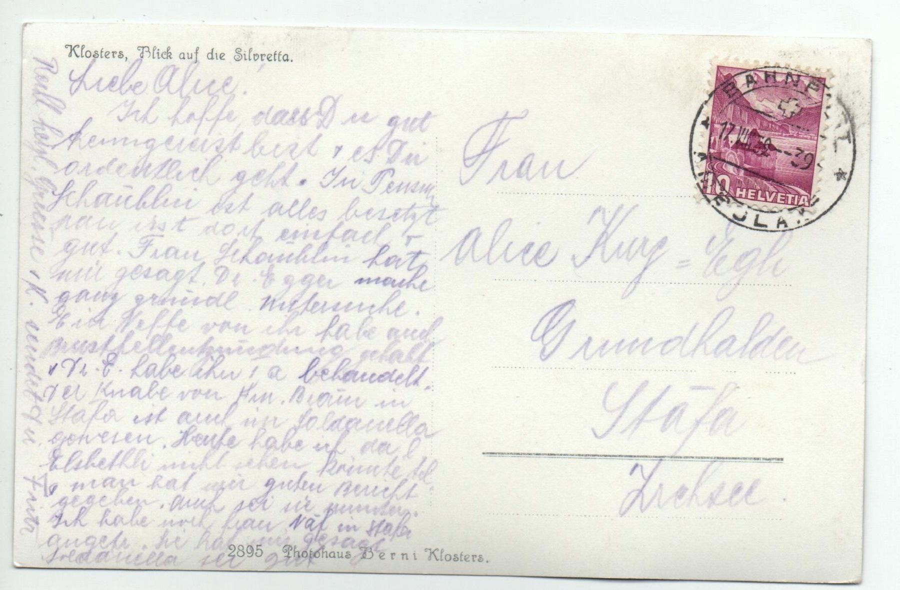Cartoline postali: KLOSTERS Blick auf die Silvretta – Usato da Jona venduto da philajona 1