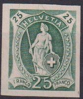 Probedruck "25" Stehende Helvetia. grün * dickes Papier+++