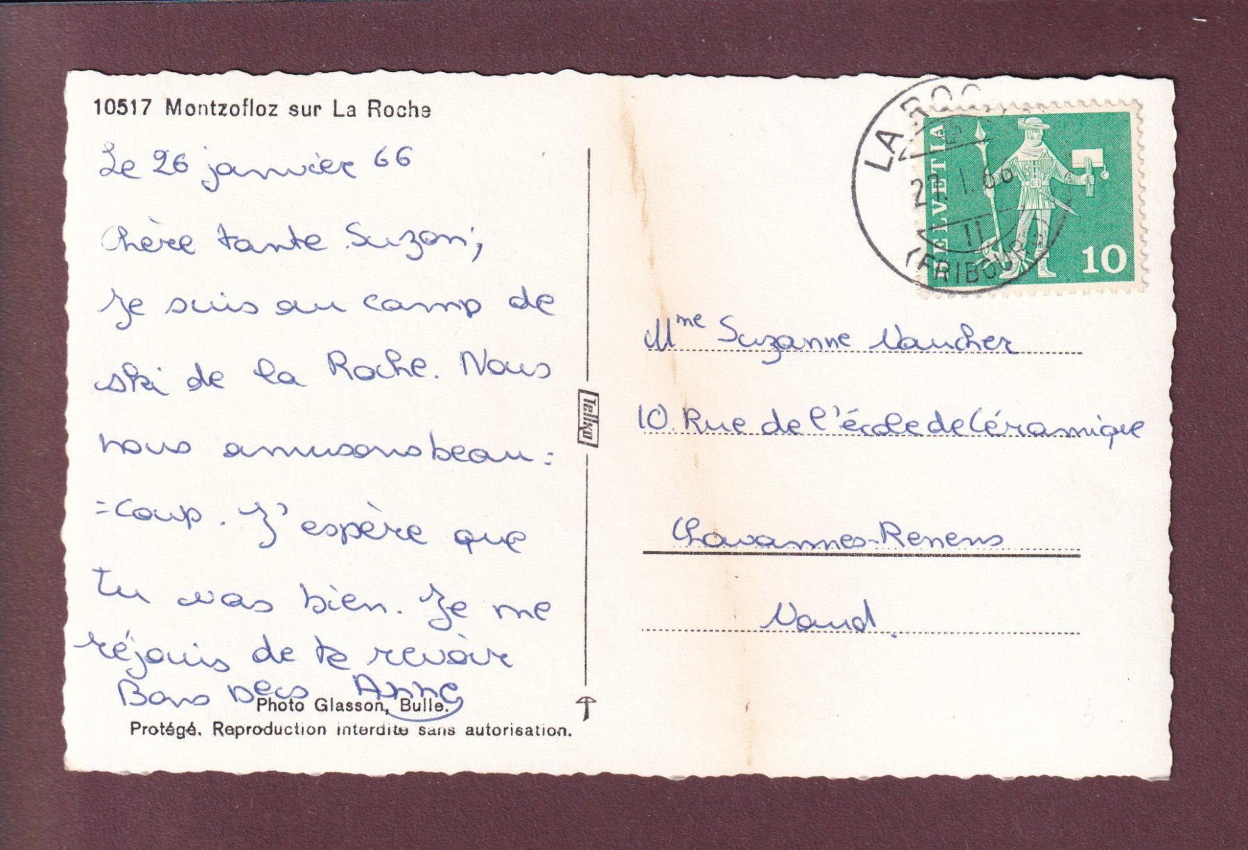 Cartoline postali: MONTZOFLOZ sur La Roche - 1966 – Usato da Pully venduto da nicecards 1