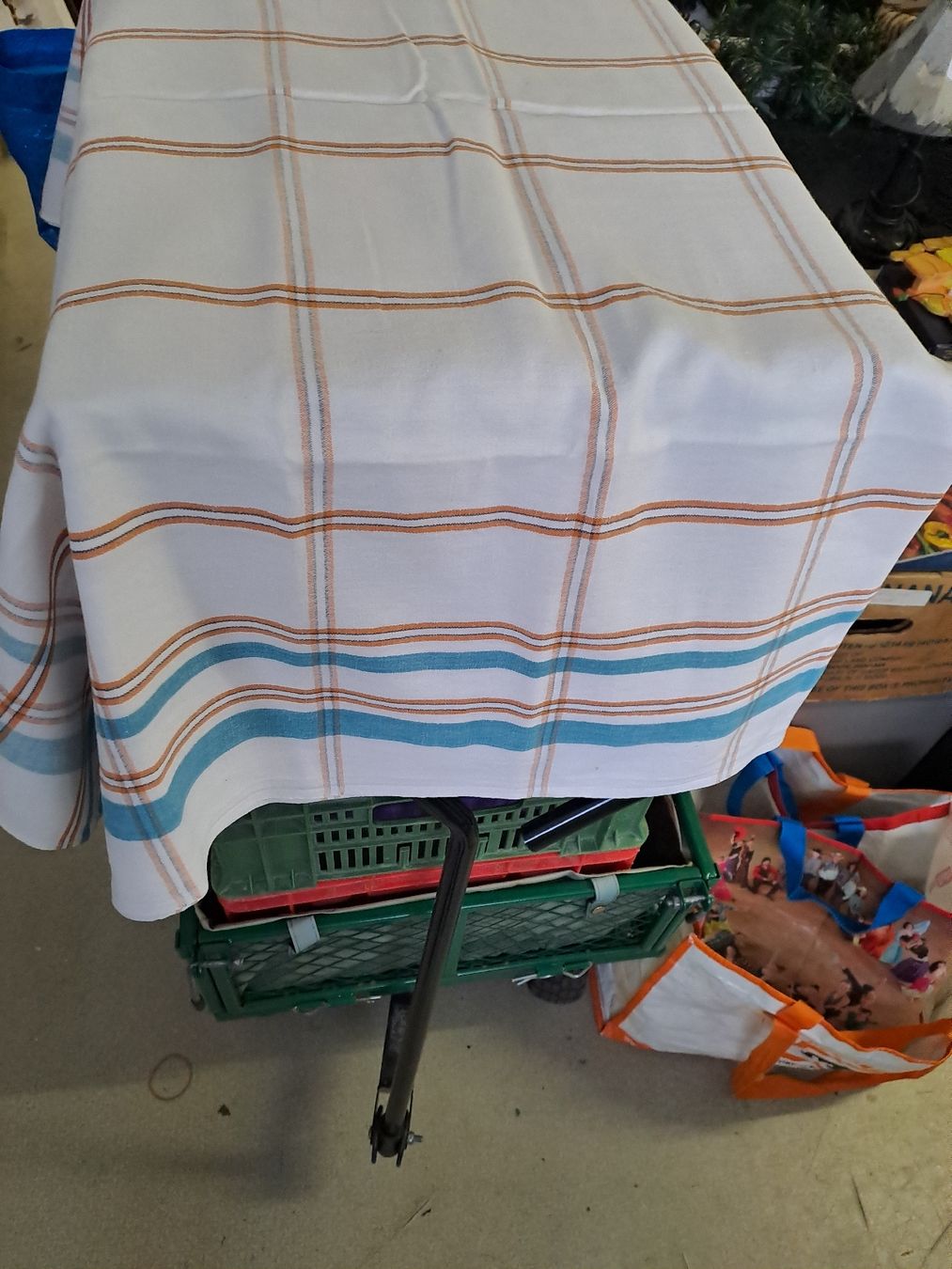 Linge de lit: Leinentuch kariert weiss orange blau – Neuf (Voir description) à Zürich par Schoebi19 1