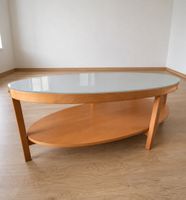 Oval couchtisch mit Glasplatte Holzausführung guter Zustand