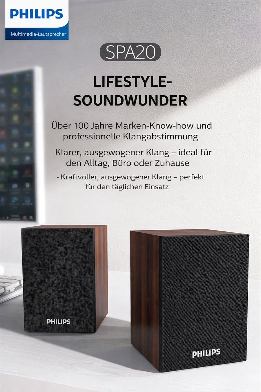 Philips Casse acustiche: Philips SPA20 Bluetooth Stereo-Lautsprecher | Holzgehäuse | – Nuovo e nell'imballaggio originale da Winterthur venduto da SwissTechStore 1