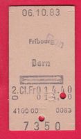 KARTON BILLETT, FRIBOURG - BERN, 2.KLASSE, RETOUR, 6.10.83