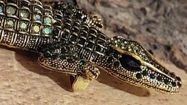 Grosse Krokodil Brosche mit Strass - 14 cm