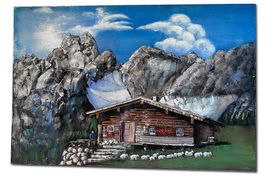 Almhütte - 3D Metallbild - Berg, Alp, Gebirge